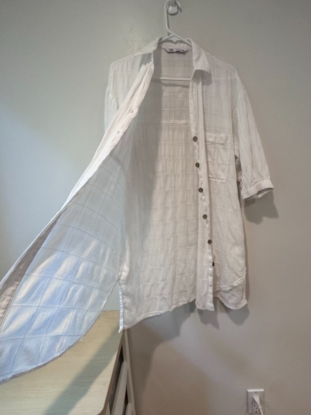 Zara 100% Cotton Crinkle Gauze Maxi Shirt Dress – Size S 🤍🔥